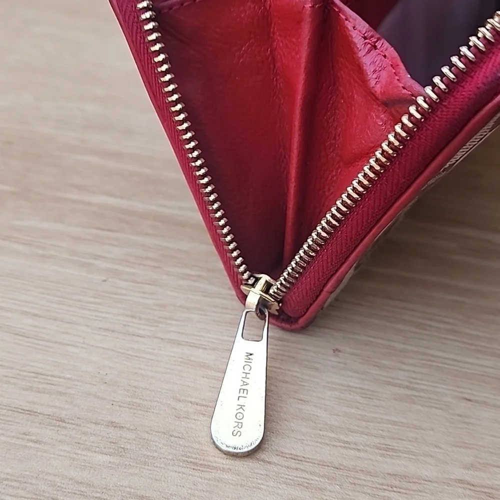 Michael Kors Brown Red Signature Canvas Wallet